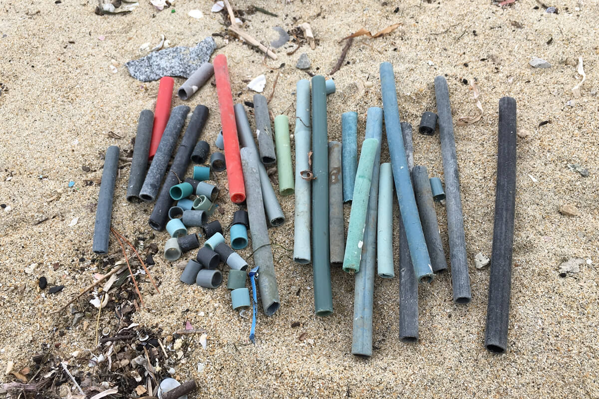 漂着されたプラスチック製パイプ